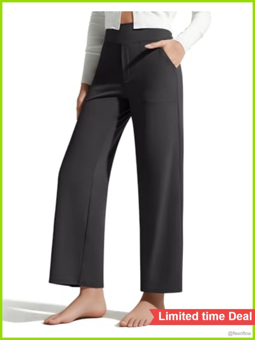 Wide Leg Yoga Pants High Waist Pockets High Stretch 7/8 Length
